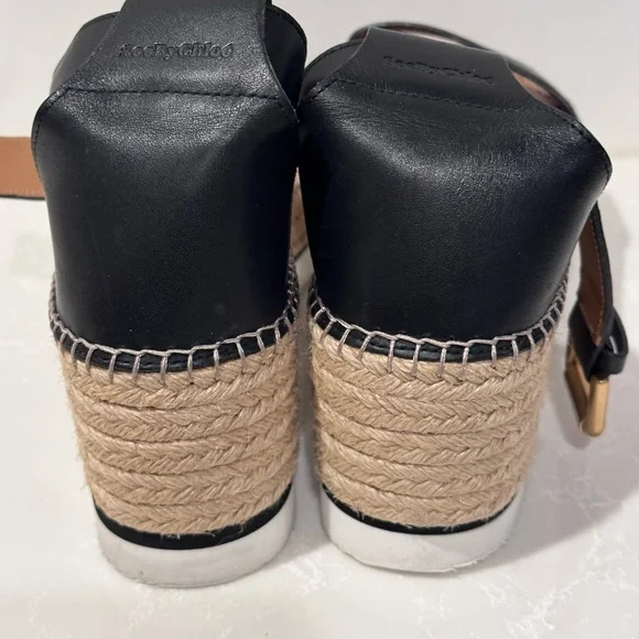 See by Chloé Glyn Flatform Espadrille Sandals. Leather Black. Women’s size 10 - Picture 5 of 9